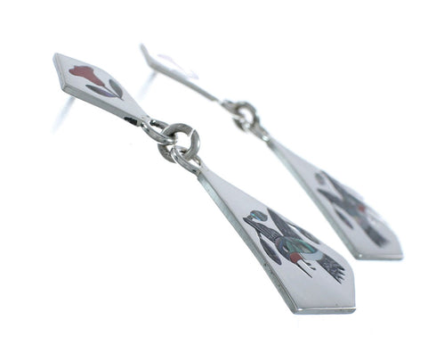 Multicolor Inlay Humming Bird Genuine Sterling Silver Zuni Earrings NN20345